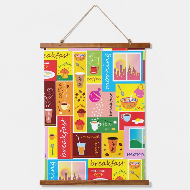 Whimsical Breakfast Pattern Hanging Tapestry (Front)