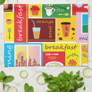 Whimsical Breakfast Pattern Kitchen Towel