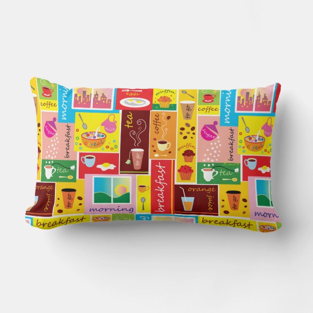 Whimsical Breakfast Pattern Lumbar Pillow (Front)