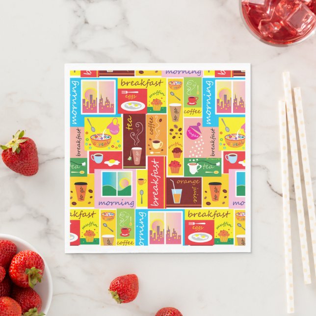 Whimsical Breakfast Pattern Napkins (Insitu)