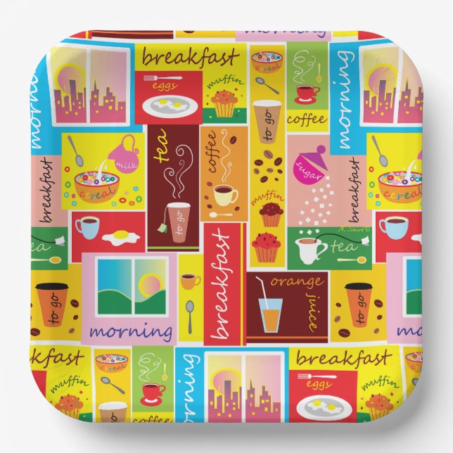 Whimsical Breakfast Pattern Paper Plates (Front)