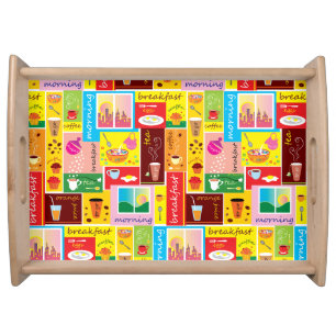 Whimsical Breakfast Pattern Serving Tray