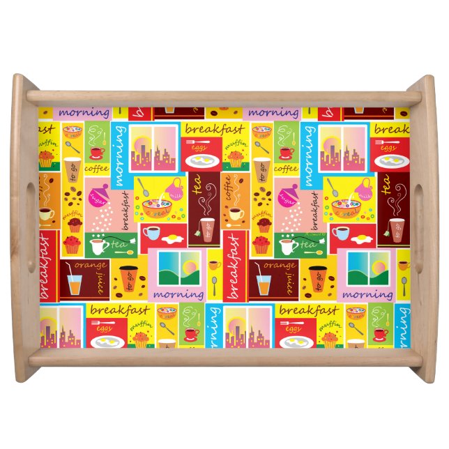 Whimsical Breakfast Pattern Serving Tray (Front)