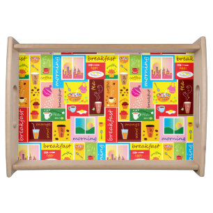 Whimsical Breakfast Pattern Serving Tray
