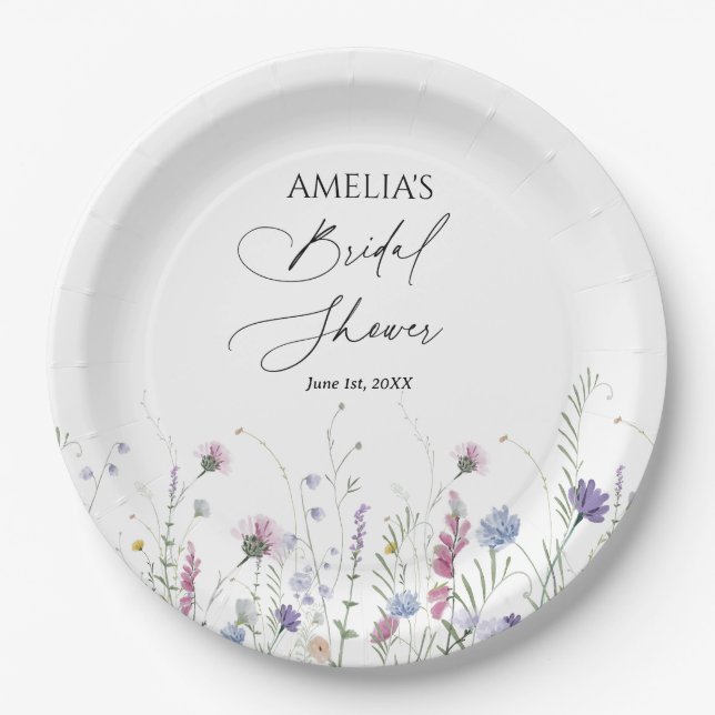 Whimsical Bridal Shower Paper Napkins, Purple Plates (Front)