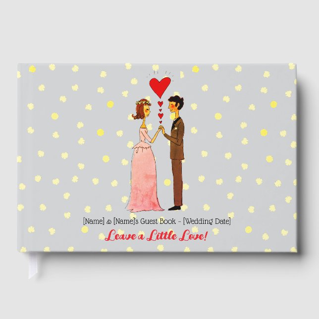 Whimsical Bride and Groom Illustration Foil Guest Book (Front)