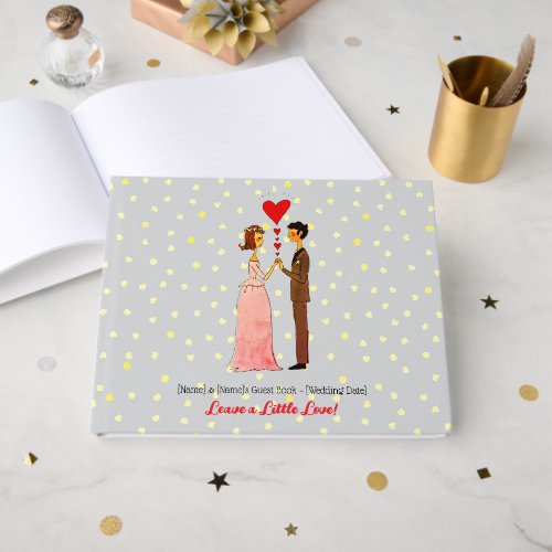 Whimsical Bride and Groom Illustration Guest Book