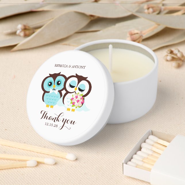 Whimsical Bride and Groom Owls Mini Candle Favors (Insitu)
