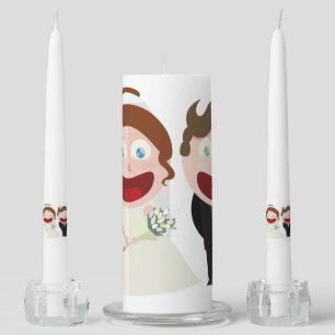 Whimsical Bride and Groom Wedding Unity Candle Set