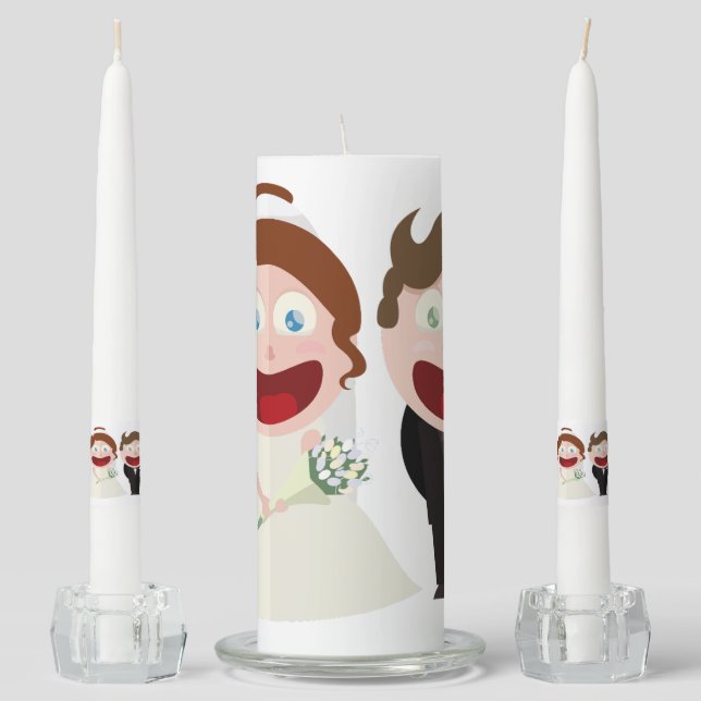 Whimsical Bride and Groom Wedding Unity Candle Set (Front)