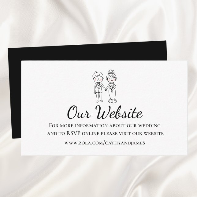 Whimsical  Bride Groom Black White Wedding Website Enclosure Card (Creator Uploaded)