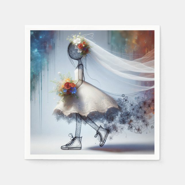 Whimsical Bride In Sneakers Napkins (Front)