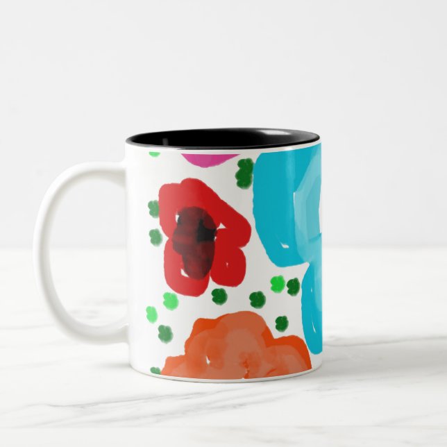 Whimsical Bright Abstract Floral Two-Tone Mug (Left)