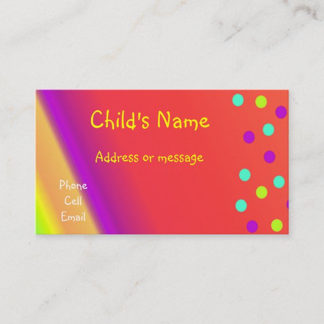 Whimsical Bright Children's Calling Card (Front)