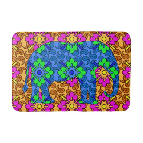 Whimsical Bright Colorful Paisley Elephant Cute Bath Mat