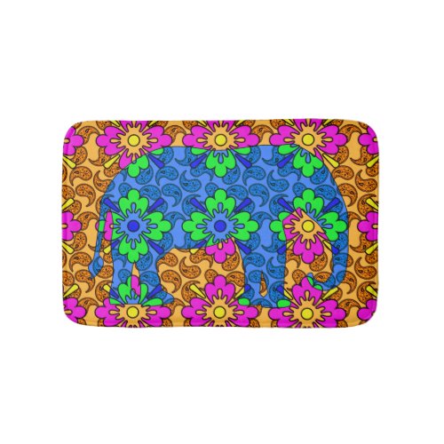 Whimsical Bright Colorful Paisley Elephant Cute Bathroom Mat