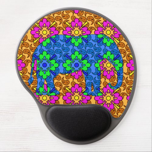 Whimsical Bright Colorful Paisley Elephant Cute Gel Mouse Pad