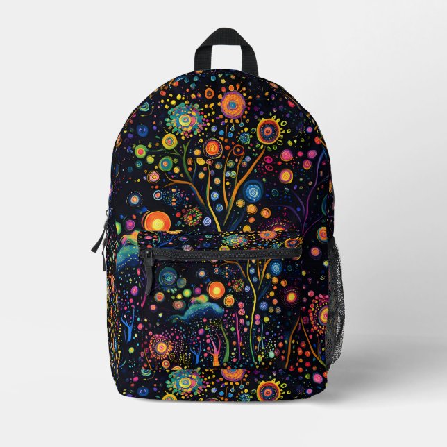Whimsical Bright Colorful Trees Printed Backpack (Front)