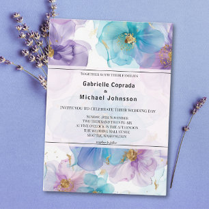 Whimsical Bright Colors Flowers Watercolor Wedding Invitation