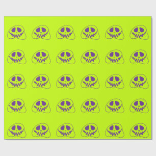 Whimsical Bright Neon Monster Face Halloween Wrapping Paper