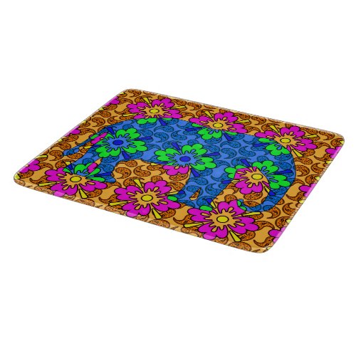 Whimsical Bright Paisley Colorful Elephant Cutting Board