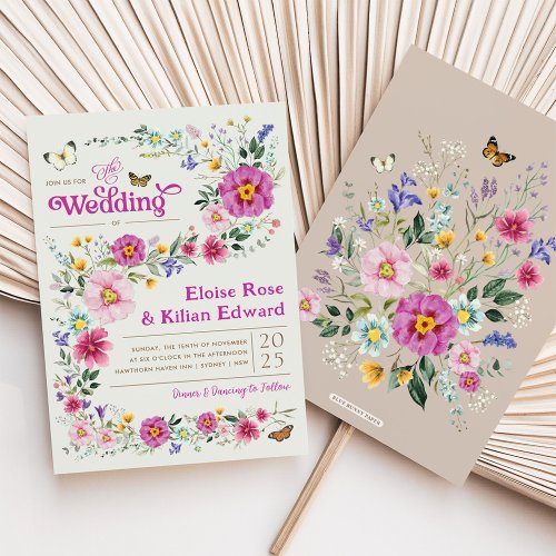 Whimsical Bright Wildflower Meadow Wedding Party Invitation
