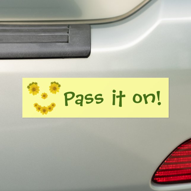 Whimsical Bright Yellow Wildflower Face Smile Bumper Sticker (On Car)