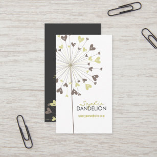 Whimsical Brown Dandelions Love Hearts Modern Chic Business Card
