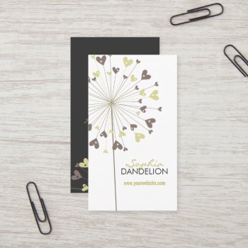 Whimsical Brown Dandelions Love Hearts Modern Chic Business Card by fatfatin_blue_knot at Zazzle