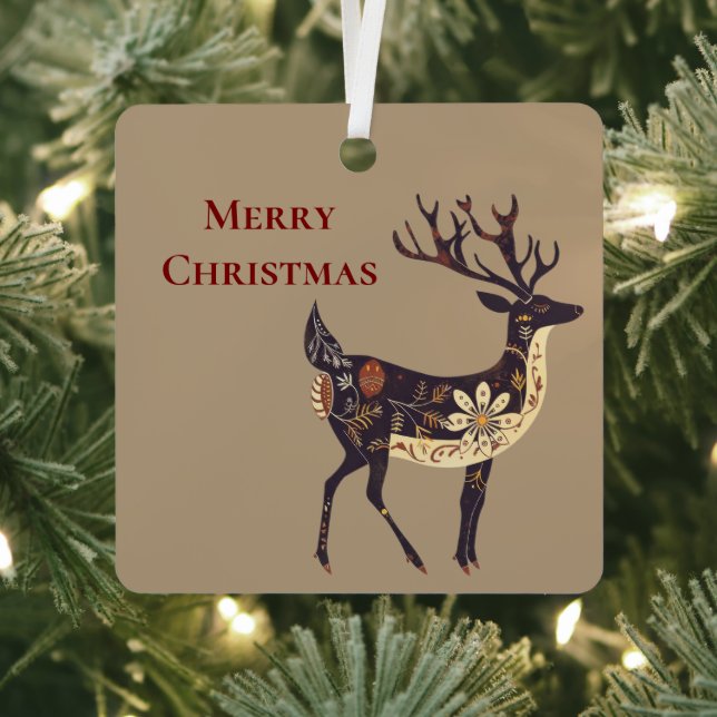 Whimsical Brown Deer Christmas  Metal Ornament (Insitu)