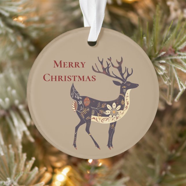 Whimsical Brown Deer Christmas  Ornament (Tree)