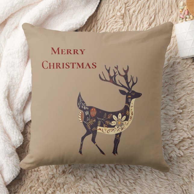 Whimsical Brown Deer Christmas  Throw Pillow (Blanket)