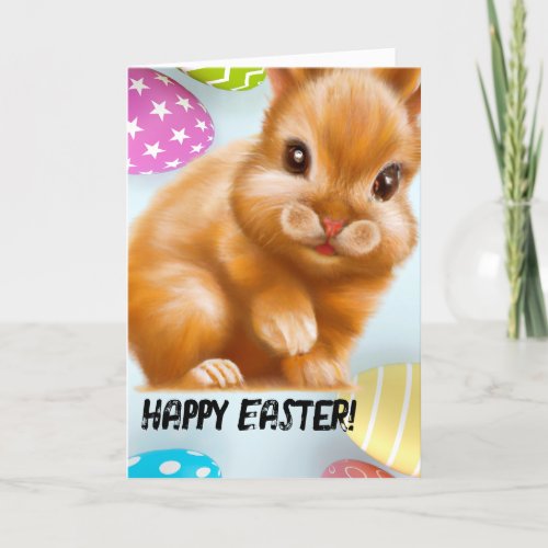 Whimsical Brown Easter Bunny Thank You Card