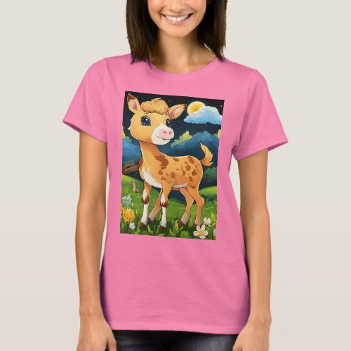 Whimsical Brown Horse Cartoon Sticker Vector  T_Shirt