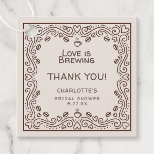 Whimsical Brown Love Is Brewing Bridal Shower Favor Tags