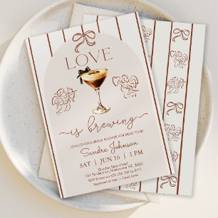 Whimsical Brown Love Is Brewing Bridal Shower Invitation