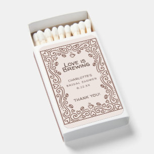 Whimsical Brown Love Is Brewing Bridal Shower Matchboxes