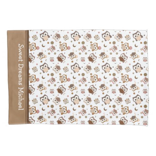 Whimsical Brown Owl Cartoon Pattern Pillow Case