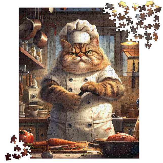 Whimsical Brown Realistic Cat Chef Artwork Jigsaw Puzzle (Creator Uploaded)
