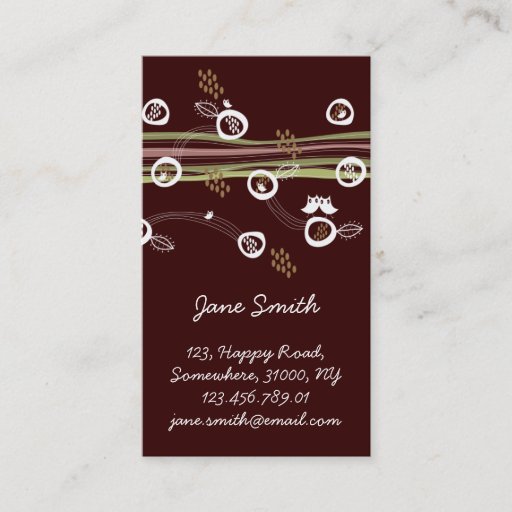 Customizable Retro Owls Family Cute Whimsical Stripes Nest Fun Business Card