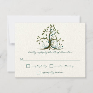 Whimsical Brown Teal Green Tree Wedding RSVP