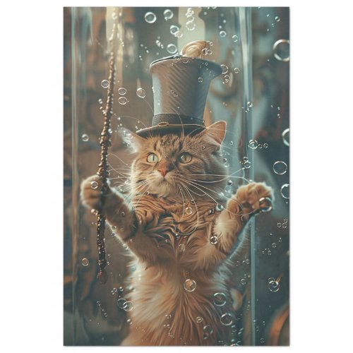 Whimsical Bubbly Kitten Decoupage  Tissue Paper