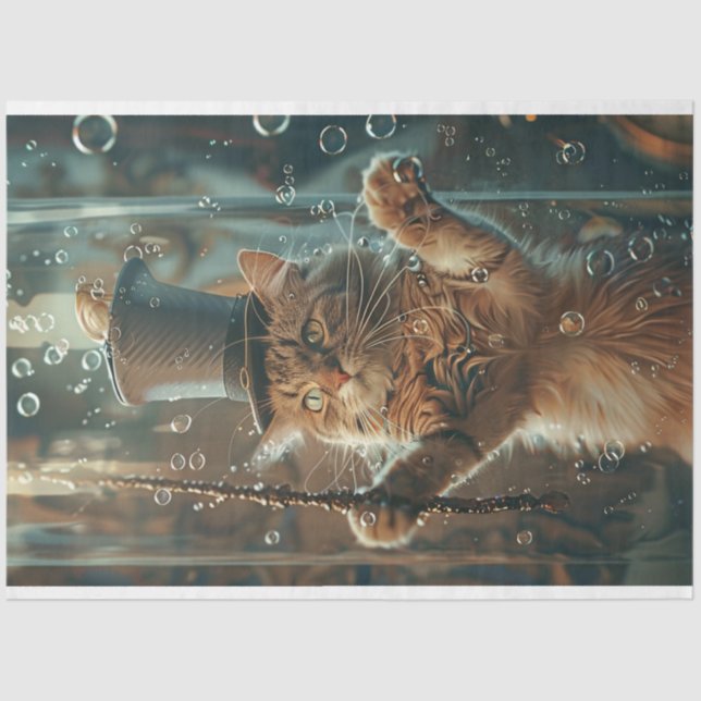 Whimsical Bubbly Kitten Decoupage  Tissue Paper (Front)