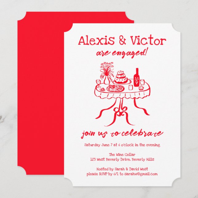 Whimsical Buffet DInner Custom Engagement Party Invitation (Front/Back)