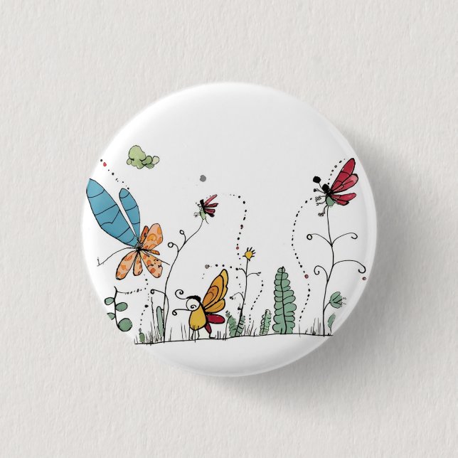 Whimsical bug badge, bug themed pin/badge/button button (Front)