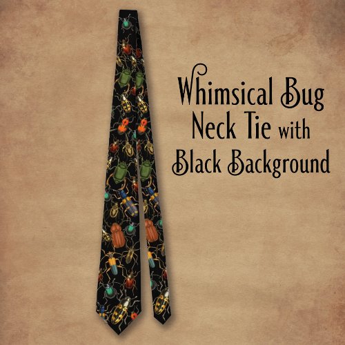 Whimsical Bug Neck Tie with Black Background