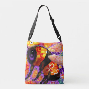 Whimsical Bumble Bee Abstract Art Floral Orange Crossbody Bag