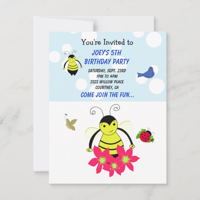 Whimsical Bumble Bee Birthday Party Invitation (Front)