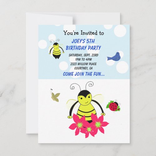 Whimsical Bumble Bee Birthday Party Invitation