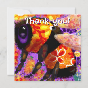 Whimsical Bumble Bee Floral Orange Red Yellow Note Card